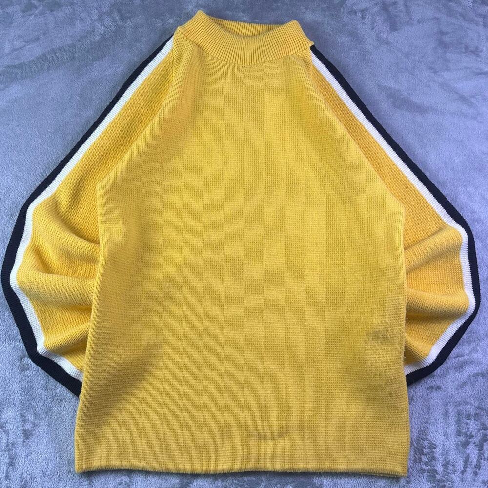 Vintage 50s Jersild Ski Sweater Yellow Mock Neck Striped Wool Knit Men’s Large